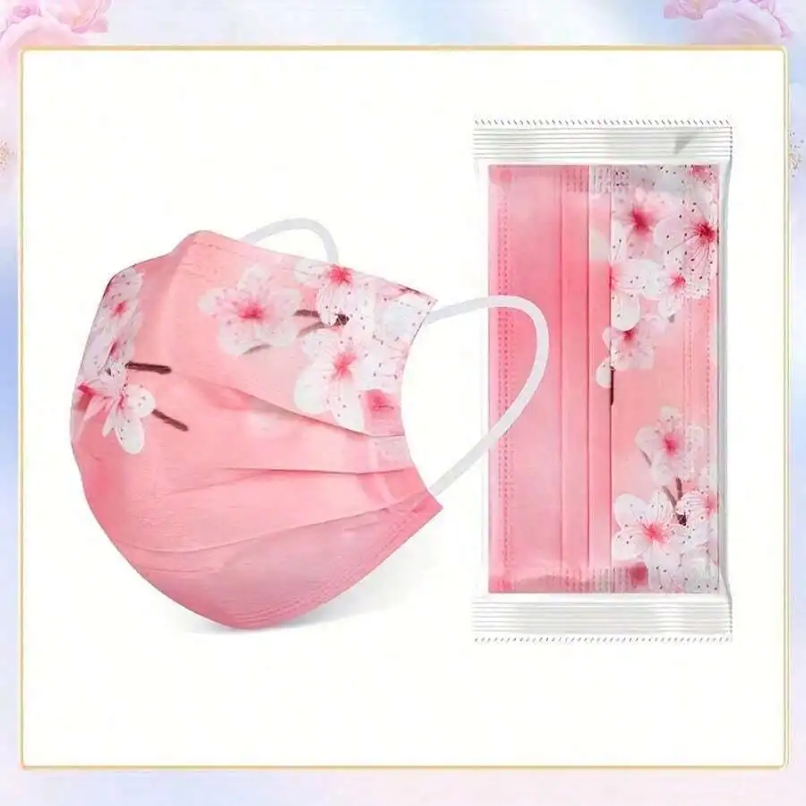 10pcs Floral Sakura Print 3-Pl - Disposable Mask Blue reseña y precio
