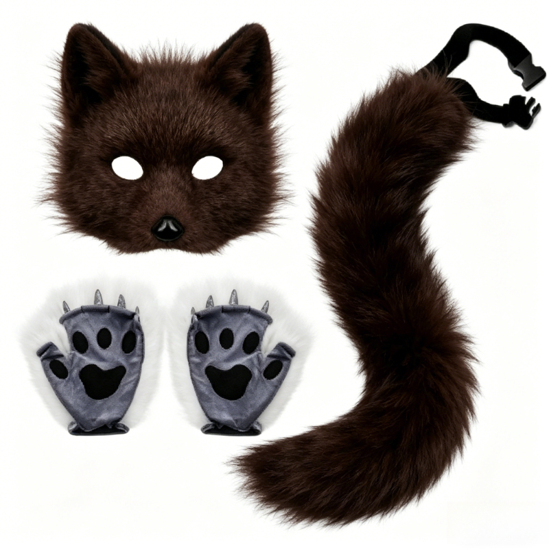 Furry Cat Ears Mask Tail & Paw - Black Face Mask Pack reseña y precio
