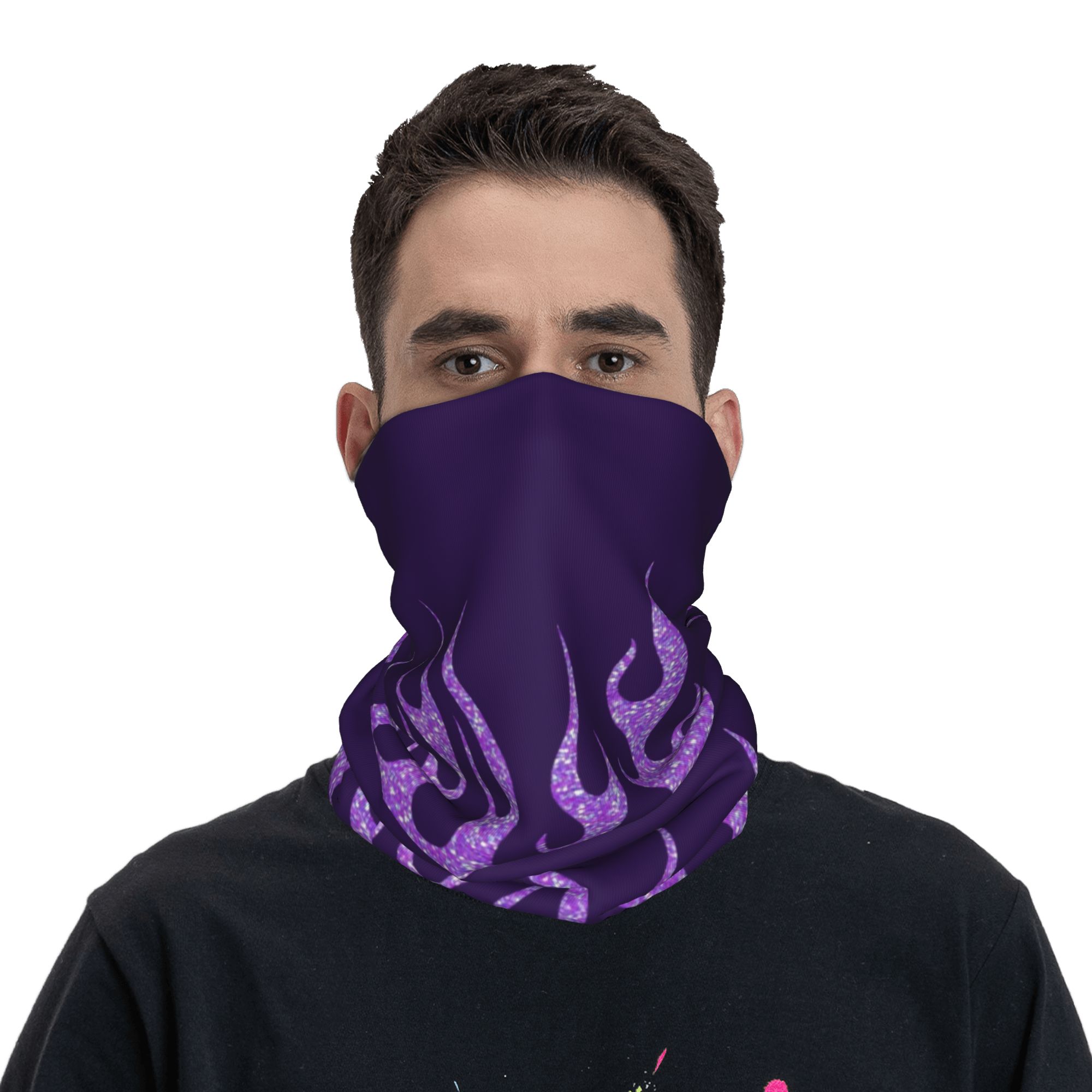 Custom Purple Glitter Flames B - Neck Gaiter Face Cover reseña y precio