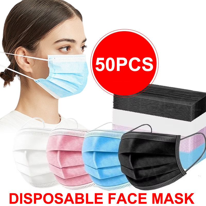 50Pcs 3-layer Mask Face Masks  - Disposable Mask Blue reseña y precio